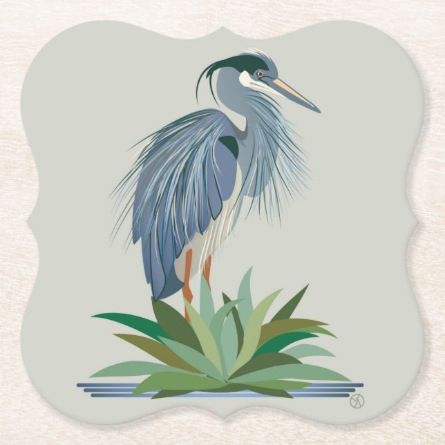 Blue Heron Paper Coaster (Front)