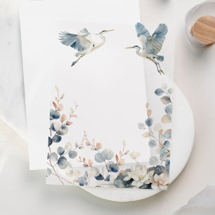 Blue Heron Pastel Leaves Wedding Vellum Invitations