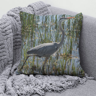 Blue Heron Photograph Wetlands Wildlife Photo Throw Pillow