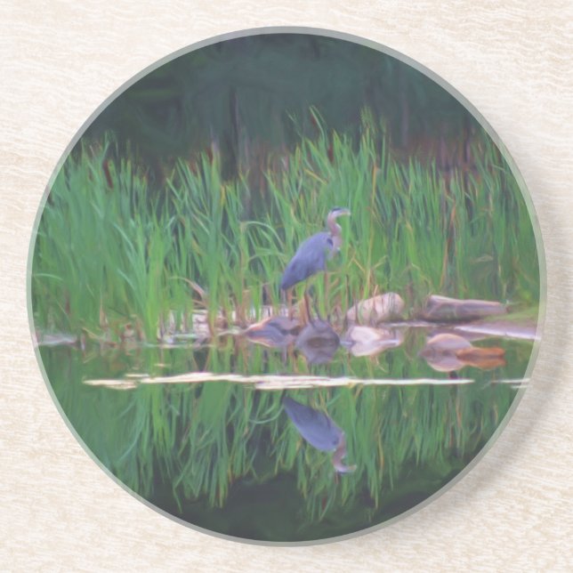 Blue Heron Pond Reflection Animal Coaster (Front)