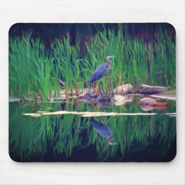 Blue Heron Reflections Animal Art  Mouse Pad (Front)