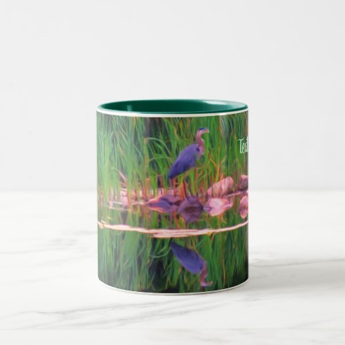 Blue Heron Reflections Animal Art Personalized Two_Tone Coffee Mug