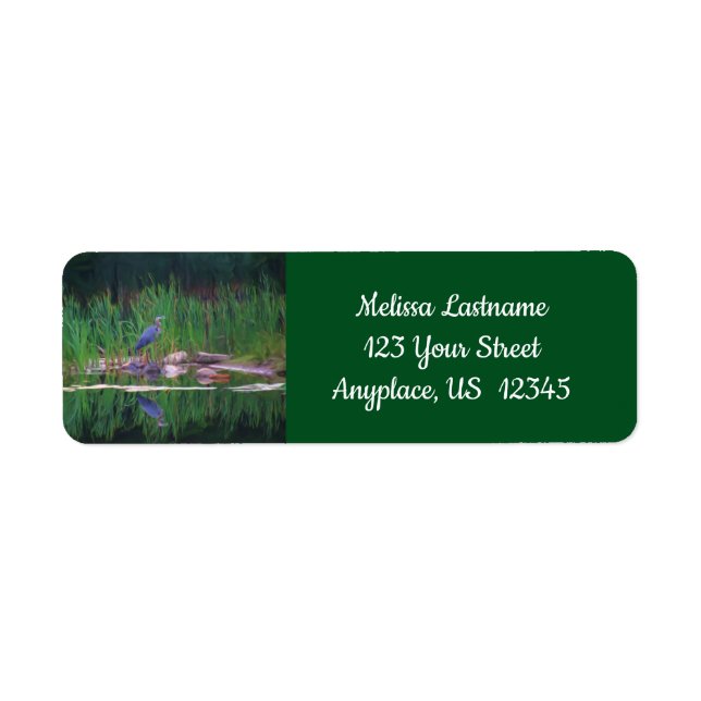 Blue Heron Reflections Animal Painting Address Label (Front)