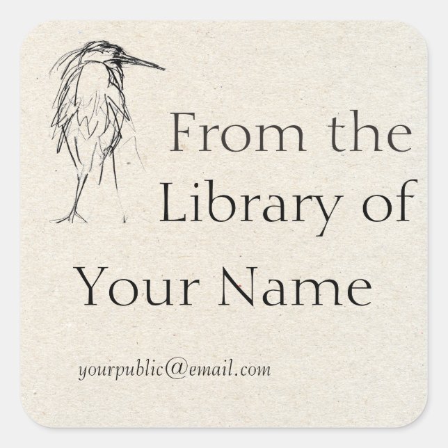 Blue Heron Sketch Bookplate (Front)