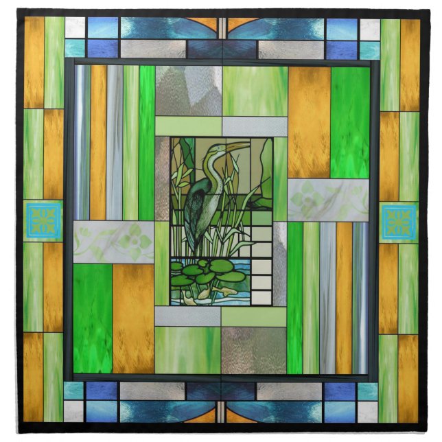 Blue Heron Stained Glass Cloth Napkin (Front)