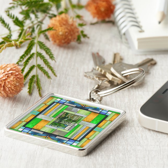 Blue Heron Stained Glass Keychain (Side)