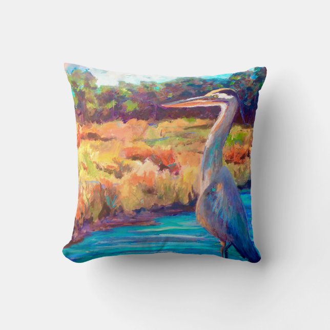 Blue Heron Throw Pillow (Front)