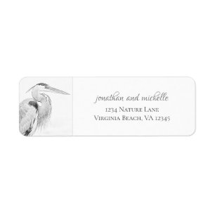 Blue Heron Water Bird Sketch Address Label