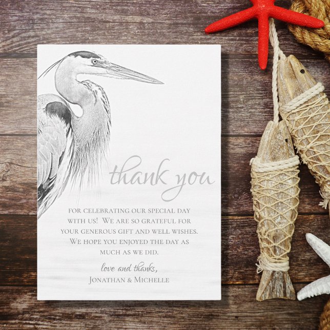 Blue Heron Water Bird Sketch Flat Wedding Thank You Card (Creator Uploaded)
