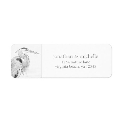 Blue Heron Water Bird Sketch Wedding Address Label