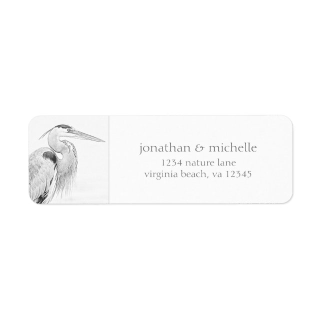 Blue Heron Water Bird Sketch Wedding Address Label (Front)