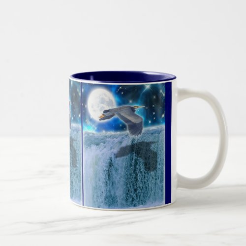 Blue Heron Waterfall  Rising Moon Fantasy Mug