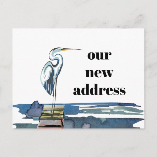 Blue Heron Waterfront Bold Typography New Address Announcement Postcard
