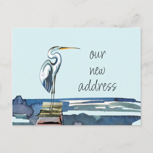 Blue Heron Waterfront Modern Script New Address Announcement Postcard