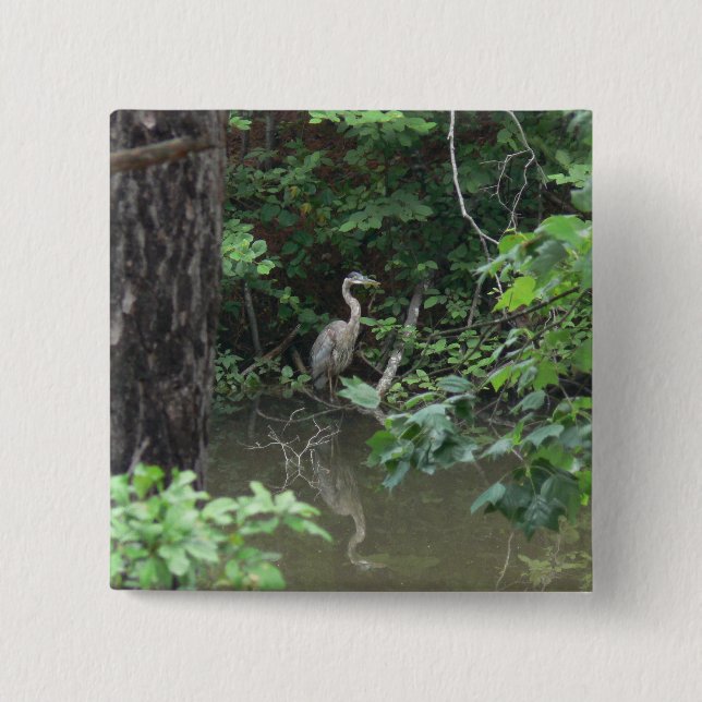 Blue Heron with Reflection on Water Pinback Button (Front)