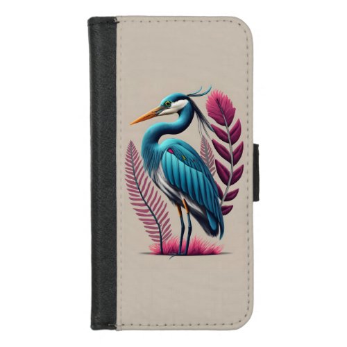 Blue Heron with Some Pink Feathers Serene Wildlife iPhone 87 Wallet Case