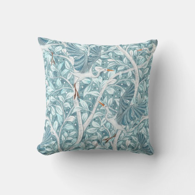 Blue Heron's Serene Nesting Place Throw Pillow (Front)