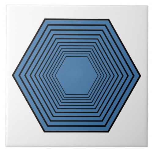 Blue hexagon funnel minimalist geometric art ceramic tile