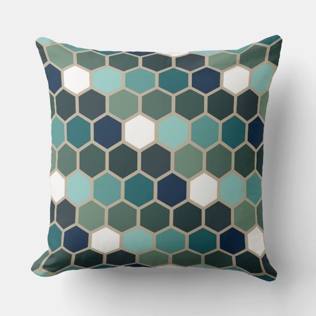 Blue Hexagon Mosaic Trendy Throw Pillow (Front)