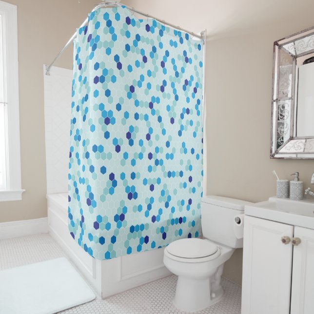Blue Hexagon Shower Curtain (In Situ)