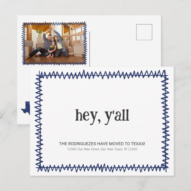 Blue Hey Y'all - Moved to Texas Postcard (Front/Back)