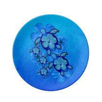 Blue Hibiscus And 5 Honu Turtles Dinner Plate Blue Hibiscus And 5 Honu Turtles Dinner Plate