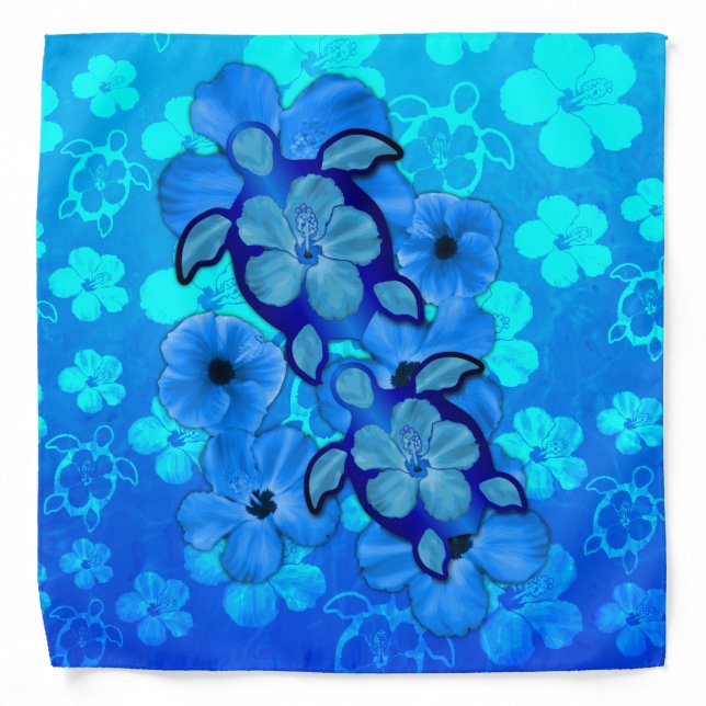 Blue Hibiscus And Honu Turtles Bandana (Front)