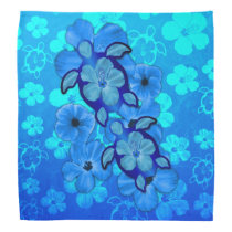 Blue Hibiscus And Honu Turtles Bandana Blue Hibiscus And Honu Turtles Bandana