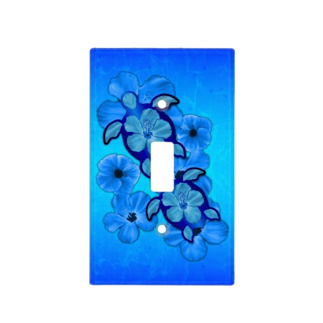 Blue Hibiscus And Honu Turtles Light Switch Cover (Front)
