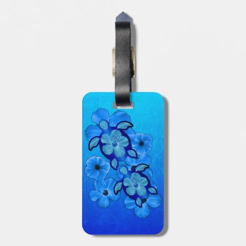 Blue Hibiscus And Honu Turtles Luggage Tag