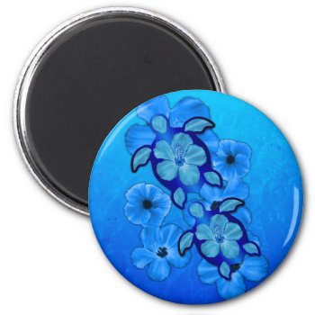 Blue Hibiscus And Honu Turtles Magnet by BailOutIsland at Zazzle