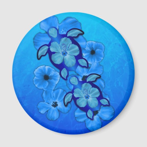 Blue Hibiscus And Honu Turtles Magnet