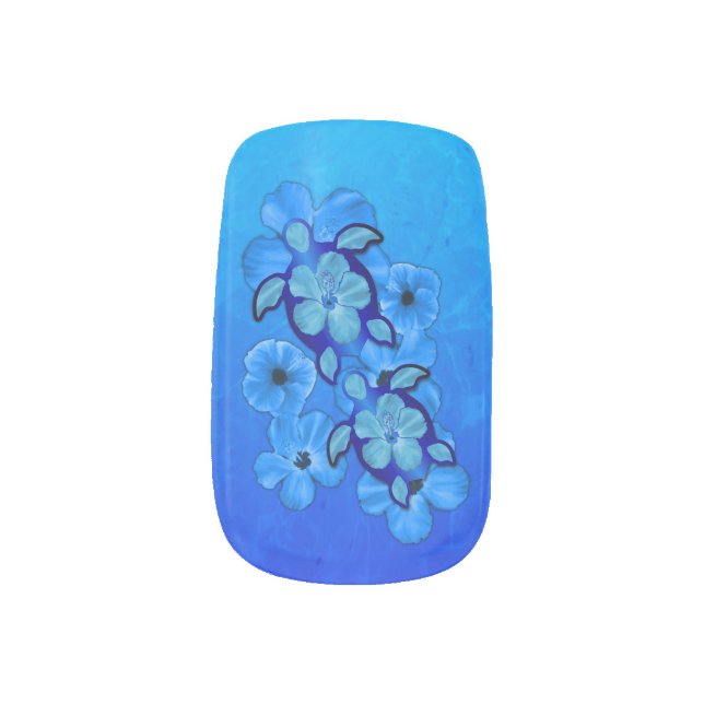Blue Hibiscus And Honu Turtles Minx Nail Wraps (Right Thumb)