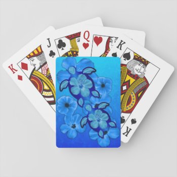 Blue Hibiscus And Honu Turtles Playing Cards by BailOutIsland at Zazzle