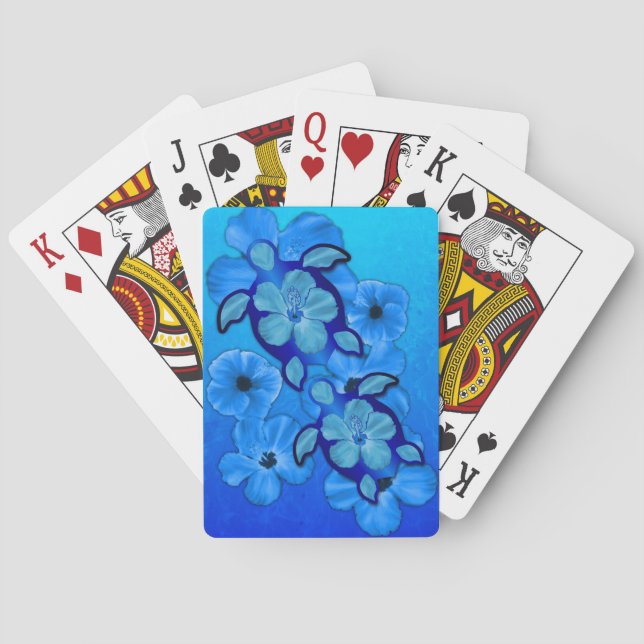 Blue Hibiscus And Honu Turtles Poker Cards (Back)