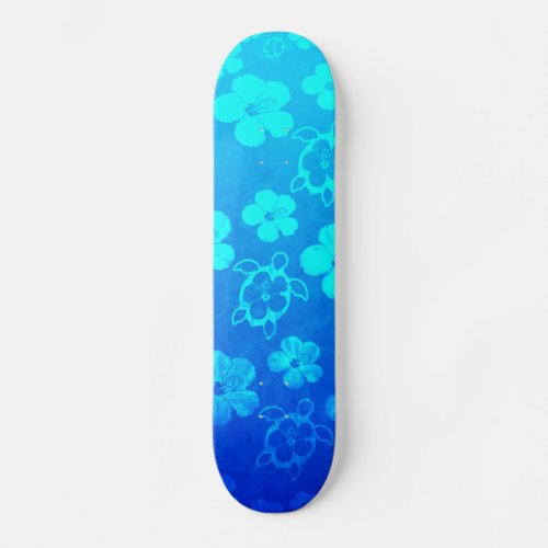 Blue Hibiscus And Honu Turtles Skateboard