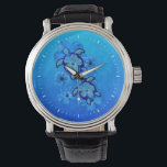 Blue Hibiscus And Honu Turtles Watch<br><div class="desc">The Hawaiian Sea Turtle is a symbol of peace,  good luck,  and the spirit within. It is based on the Hawaiian legend of Kauila,  a green sea turtle that could change into a girl and watch over the children of Hawaii. Tropical design with blue hibiscus and blue honu turtles.</div>