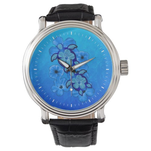 Blue Hibiscus And Honu Turtles Watch