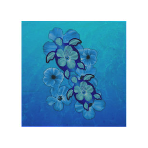Blue Hibiscus And Honu Turtles Wood Wall Decor