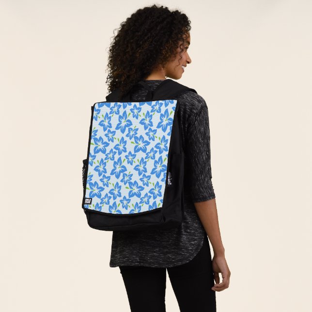 Blue Hibiscus, Blue Flowers, Pattern Of Flowers Backpack (Worn)
