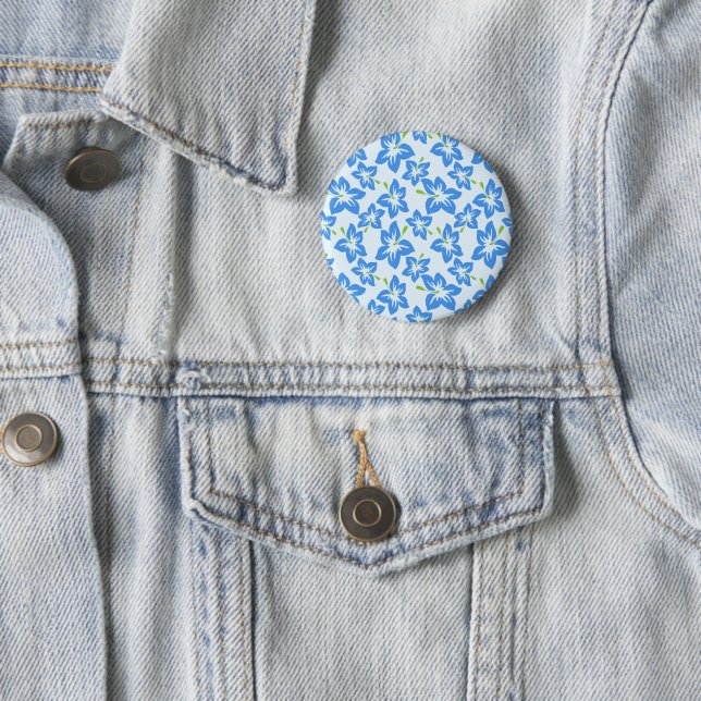Blue Hibiscus, Blue Flowers, Pattern Of Flowers Button (In Situ)