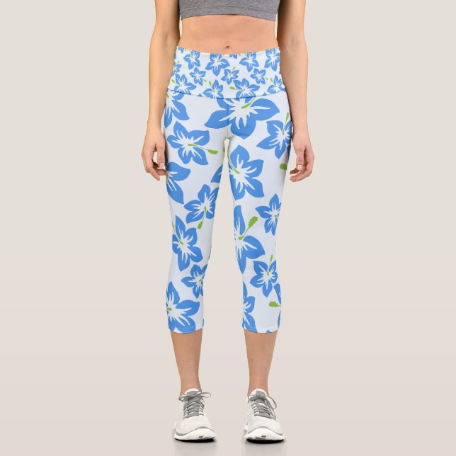 Blue Hibiscus, Blue Flowers, Pattern Of Flowers Capri Leggings (Front)