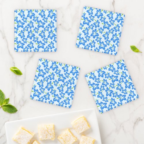 Blue Hibiscus Blue Flowers Pattern Of Flowers Coaster Set