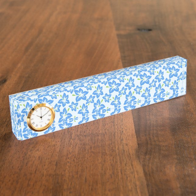 Blue Hibiscus, Blue Flowers, Pattern Of Flowers Desk Name Plate (Side)