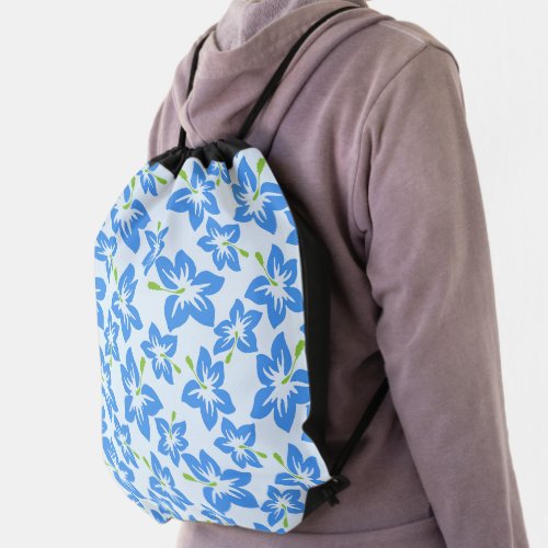 Blue Hibiscus Blue Flowers Pattern Of Flowers Drawstring Bag