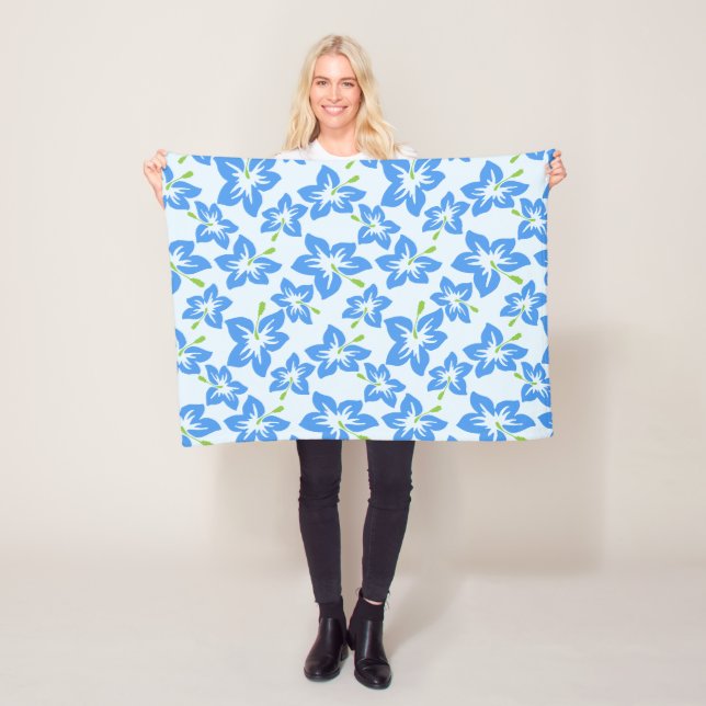 Blue Hibiscus, Blue Flowers, Pattern Of Flowers Fleece Blanket (In Situ)