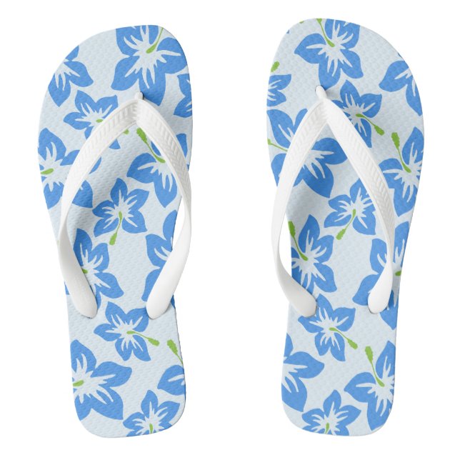Blue Hibiscus, Blue Flowers, Pattern Of Flowers Flip Flops (Footbed)