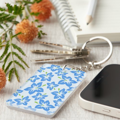 Blue Hibiscus Blue Flowers Pattern Of Flowers Keychain