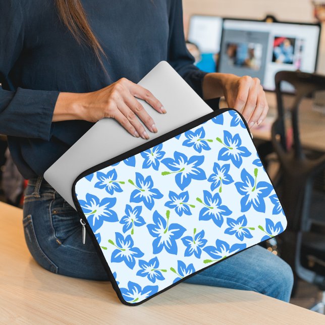 Blue Hibiscus, Blue Flowers, Pattern Of Flowers Laptop Sleeve (Creator Uploaded)
