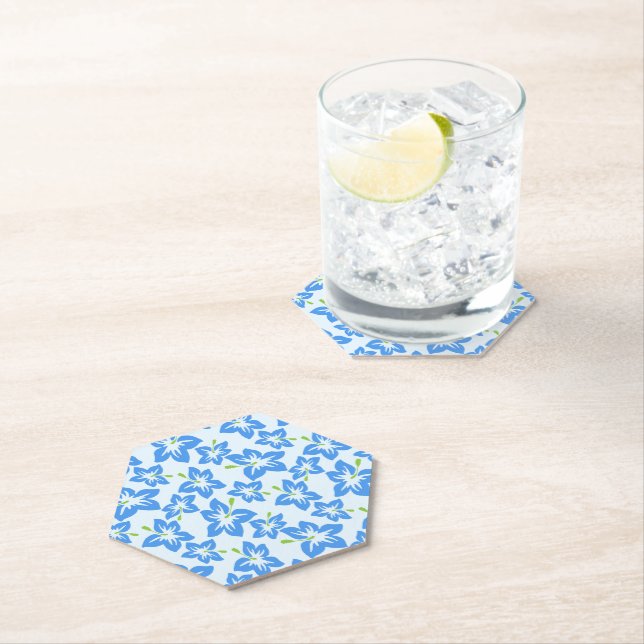 Blue Hibiscus, Blue Flowers, Pattern Of Flowers Paper Coaster (Insitu)